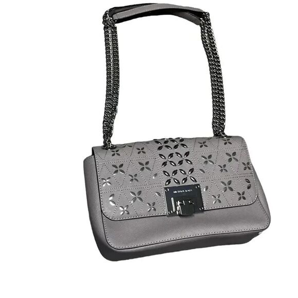 NEW WITH TAGS MICHAEL KORS pearl grey Tina Clutch Cross Body Leather Handbag - Picture 4 of 14